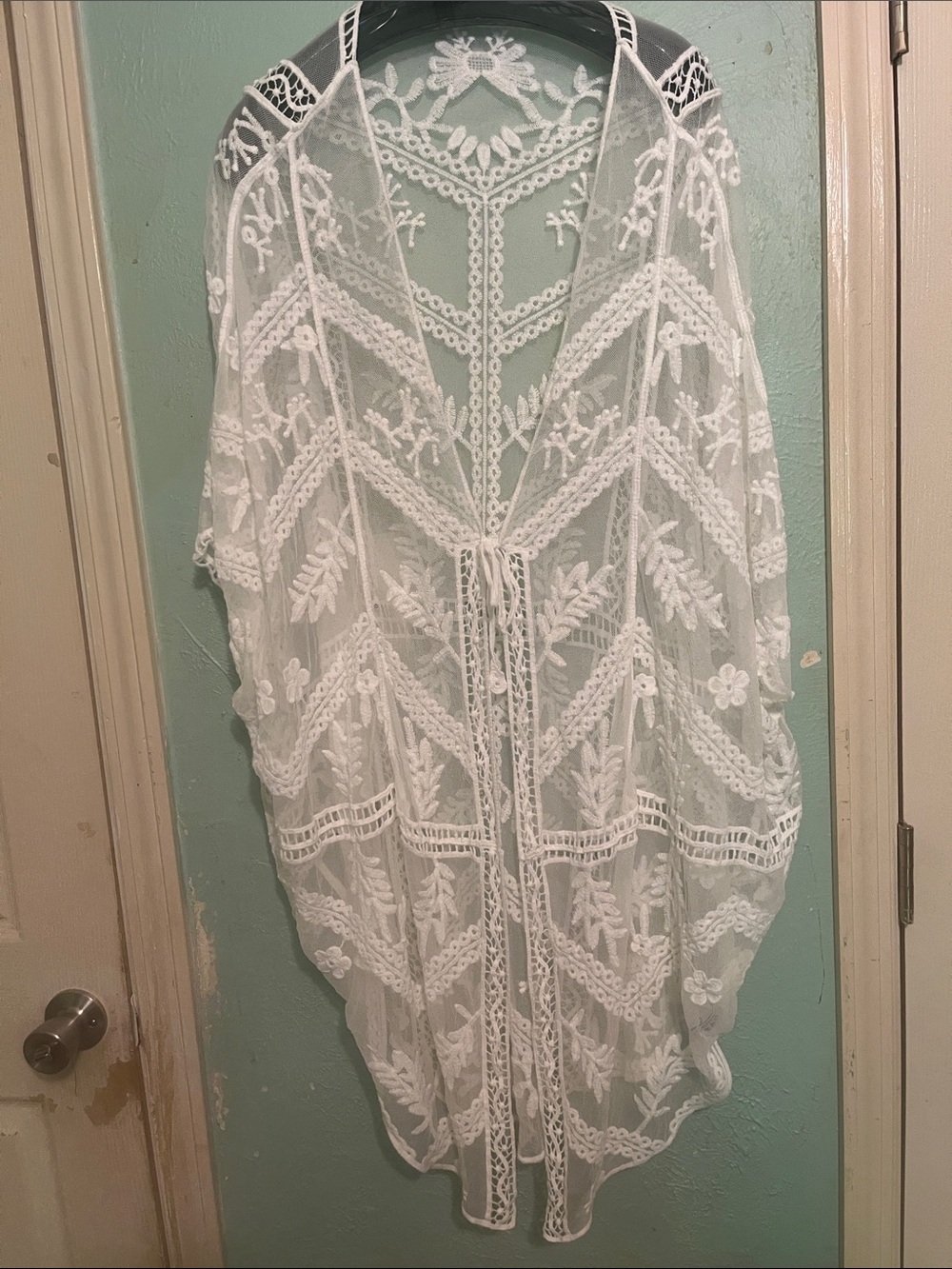 White Lace Tie-Front Swim Coverup